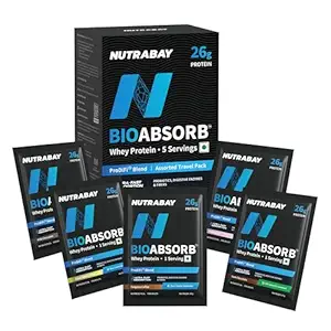 Nutrabay BioAbsorbu2122 Whey | ProDiFiu2122 for Ultra-Fast Absorption | 26g Protein | Assorted Pack, 181g | No Bloating | No Added Sugar | Fast Recovery | India's 1st Blend of Fiber, Probiotics & Enzymes