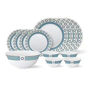 Larah by Borosil - Tiara Series, Crystal, 13 Pcs, Opalware Dinner Set, White