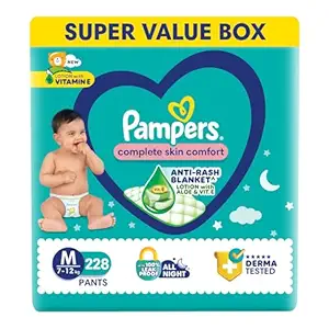 Pampers Complete Skin Comfort Pants, Medium (M) 228 Count, Anti-rash