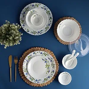 Cello Opalware Dazzle Series Moon Rose 35 Piece Dinner Set | Opal Glass Crockery for 6