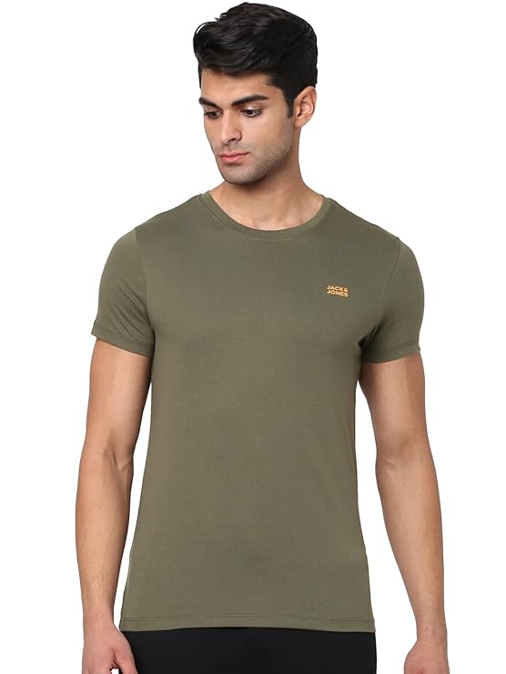 Jack & Jones Men Cotton Round Neck Slim Fit Casual T-Shirt