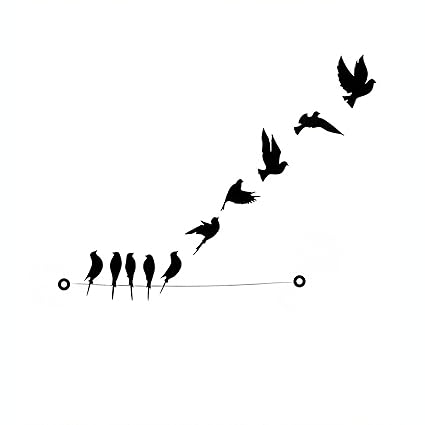 Camin Bird On The Rope Design Wooden Wall Decor, Black, 3D Laser Cut MDF, 25cm Circular, 10 Pieces, Modern Nature Theme, Living Room Bedroom Office