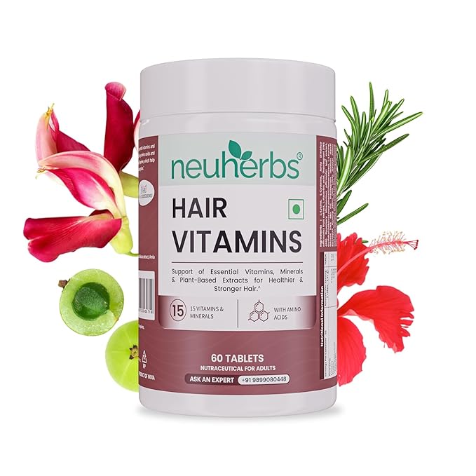 Neuherbs Hair Vitamins - 60 Tablets for Men & Women| Vitamin Supplement with Biotin, Keratin Booste- Amino Acids, Hibiscus, Amla, with Better Absorption for Hair Growth & Hair Fall Reduction
