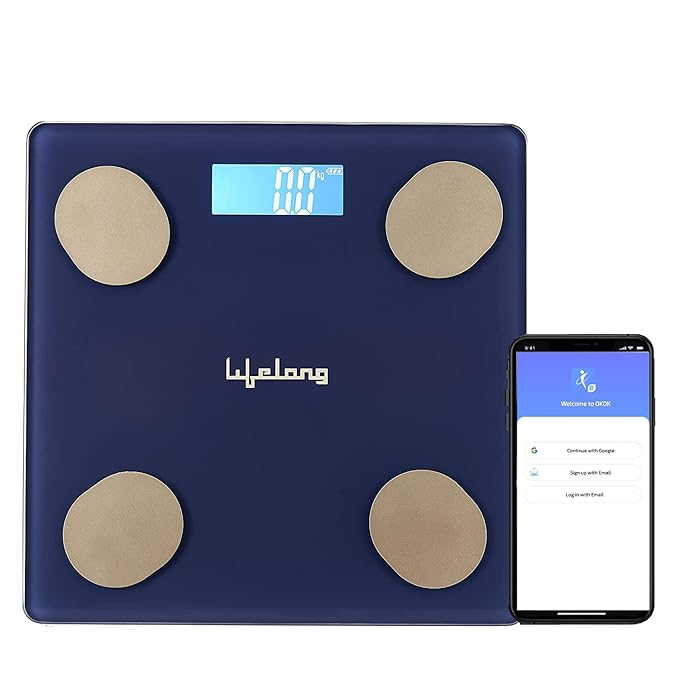 Lifelong Smart Weighing Scale with BMI & 18 Measurement Functions with Lifelong Smart Home App-Bluetooth Sensor Technology | Electronic Weight Machine | Battery Included (LLWS36, Blue)
