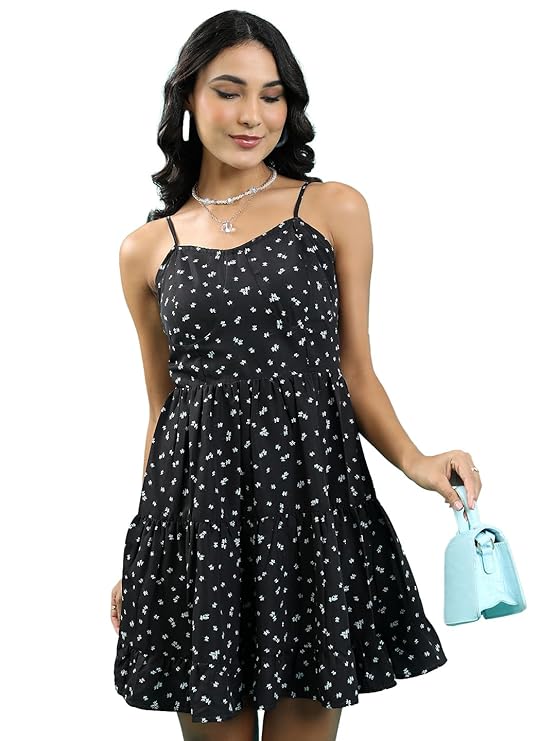 Tokyo Talkies Women's Sleeveless Sweet Heart Neck Printed Dresses | Stylish| Casual