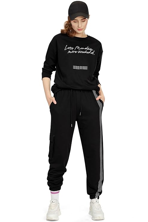 ZEYO Women's Cotton Track Suit Typography Printed Sweatshirt Co-ords Set 5821