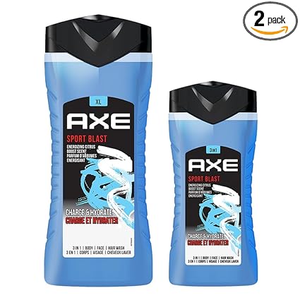 AXE Sport Blast 3-in-1 Body, Face & Hair Wash Invigorating Freshness | Cleanses & Energizes | Combo of 2 | 250ml +400ml
