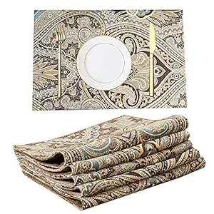 Placemats for Dining Table Set of 6, Heat Resistant and Antiskid Table Mats Washable, Printed Place Mat for Home Kitchen Table Decor (45x30 CM) Coffee