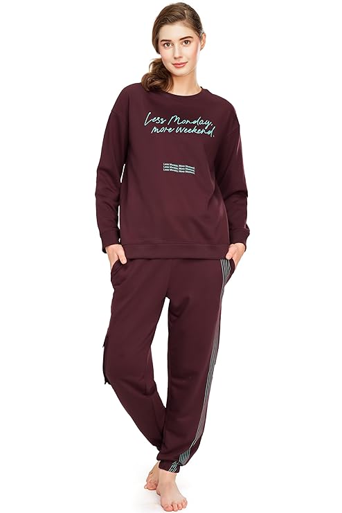 ZEYO Women's Cotton Track Suit Typography Printed Sweatshirt Co-ords Set 5821
