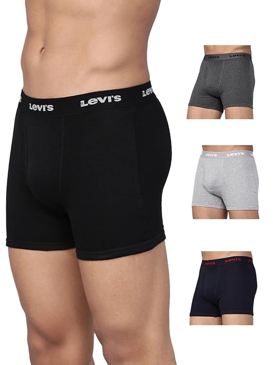 Levi's 001 Men's 100% Pure Cotton Solid Boxer Brief - Mid-Rise, Outer Elastic Waistband (Pack of 3)