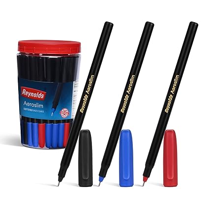 Reynolds AEROSLIM Ball Pen SET - 70 PENS (60 BLUE, 5 Black, 5 Red) | PEN WITH COMFORTABLE GRIP |BALL PENS FOR WRITING | PEN FOR STUDENTS & OFFICE STATIONERY | 0.7 mm TIP SIZE