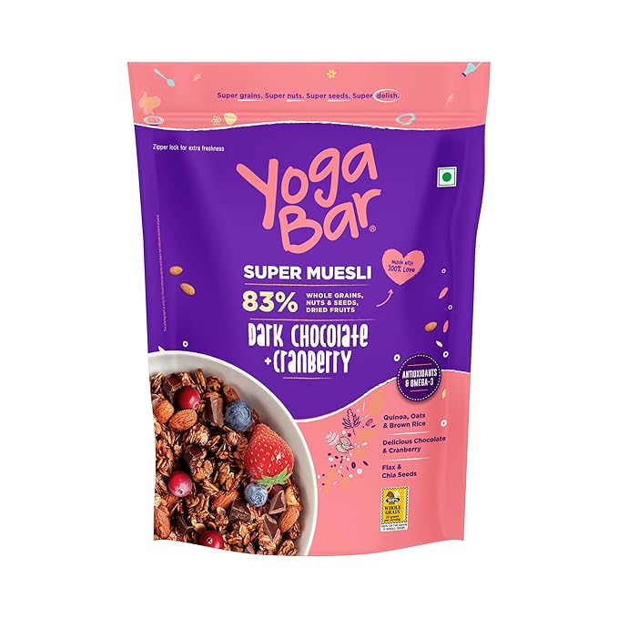Yogabar Dark Chocolate & Cranberry Muesli with chia and flax seeds 450g