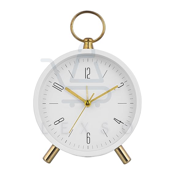 Vintage Twin Bell Table Alarm Clock with Night LED Light Heavy Slippers Extra Loud Alarm Ideal for Student and Kids Bedroom Twin Bell Alarm Clock Table Top Clock Night (Classic White)