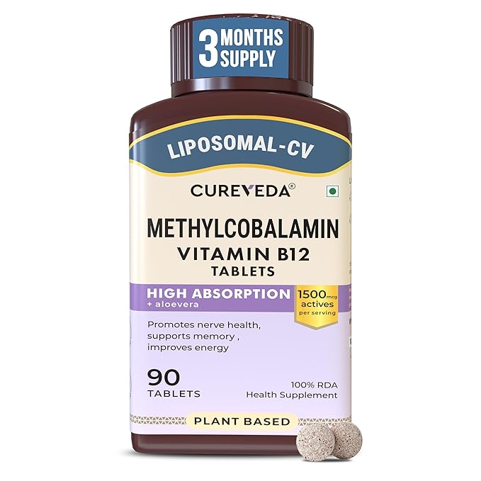 Cureveda Liposomal Vitamin B12 1500 mcg Active Methylcobalamin Aloe Vera