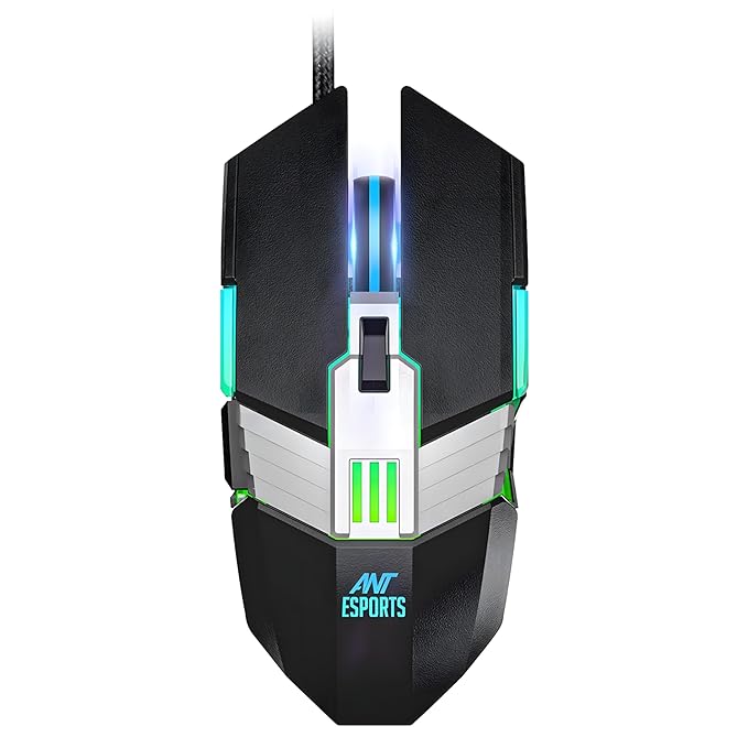 Ant Esports GM90 RGB Wired Gaming Mouse, 3600 DPI Adjustable Optical Sensor, 6 Programmable Buttons, Ergonomic USB Mouse for PC Laptop Gaming, Office Work Study Smooth Tracking Computer Mouse – Black