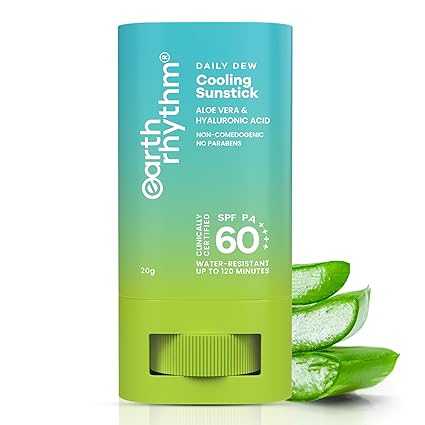 Earth Rhythm Daily Dew Cooling Sunstick SPF 60 PA ++++ Hyaluronic Acid & Aloe Vera. In Vivo Tested