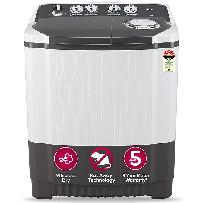 LG 7 Kg 5 Star Wind Jet Dry Semi-Automatic Top Loading Washing Machine (P7020NGAZ, Dark Gray, Rat Away Feature)