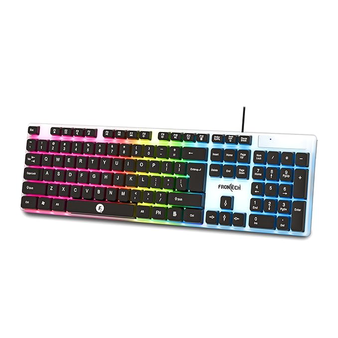 FRONTECH Wired Gaming Keyboard with 104 Keys | Rainbow Backlight | Ergonomic Design