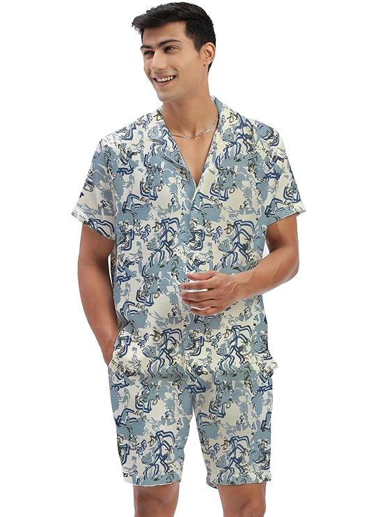 Amazon Brand - Anarva Mens Camouflage Printed Co-ord Set Casual Summer Outfit