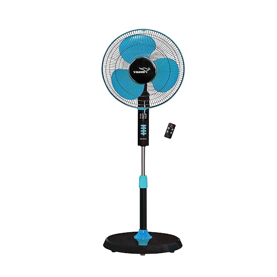 V-Guard Esfera 3 Blade Pedestal Fan With Remote Control | Three Fan Speed Modes | 1300 RPM Motor | 2-Year Warranty | 55 W | Blue Black | 40 cm (400mm)