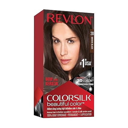Revlon Colorsilk Beautiful Color, Permanent Hair Color with Keratin, 20 Brown Black