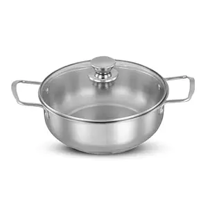 Amazon Brand Solimo - Stainless Steel Induction Bottom Kadhai with Glass Lid 22 Cm