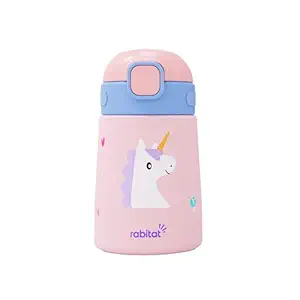 Rabitat Milo Stainless Steel Water Bottle 350ml | 2 Year Brand Warranty | BPA Free | Leakproof Steel Sipper Bottle for Kids | Flip Lock Lid with Straw | Easy Carry Handle | Uni Pop