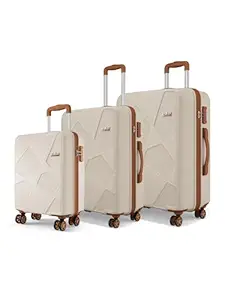 Safari Pentagon Pro 8 Wheels Set of 3, (Cabin + Medium + Large) Trolley Bag, Hard Case Polypropylene, 360 Wheeling Luggage, Suitcase for Travel, Trolley Bags for Travel, Luxury Beige