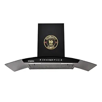Amplesta Stella 90CM Chimney for Kitchen Auto Cleaning 1350 m3/hr Curved Wall Mounted Kitchen Chimney for Home, Filterless Two Way Suction Auto Clean, Touch & Gesture Control (Stella MS A C FL 90 BK)