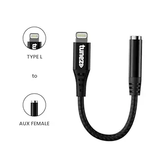 tunez CB-90 Type L to Aux Connector With DAC - Braid + Shell Material, 14cm Length, High-Quality PVC, Best-in-Class Connectors, Type L to Aux (Female) with DAC Chipset (Black)