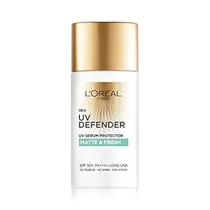 L'Oral Paris Sunscreen, Lightweight Matte Sunscreen For Oily Skin, UVA & UVB Protection, With SPF 50 PA+++, Matte & Fresh, UV Defender Serum Protector, 50 ml