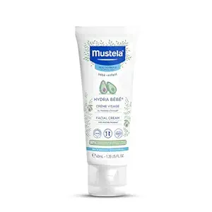 Mustela HydraBebe Facial Cream - 40ml | Nourishing Face Lotion for Normal Skin | Hypoallergenic, Long-Lasting Hydration with Sweet Almond & Jojoba Oil | Gentle Care for Newborns & Babies