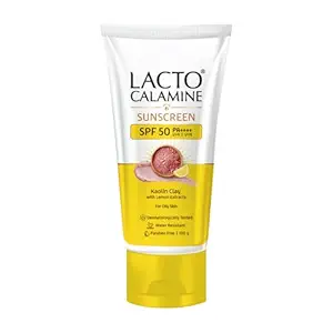 Lacto Calamine Sunscreen SPF 50 | 100g | PA ++++ Sunscreen For Oily Skin | UVA UVB | Water Resistant & No White Cast | With Kaolin Clay, Vitamin E & Lemon Extracts | Paraben Free