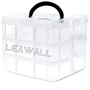 Leawall 3 Layers 18 Grid Plastic Transparent Jewelry/Makeup/Cosmetic Storage Box Portable Jewelry Box Accessories for Earrings Ring (Transparent)