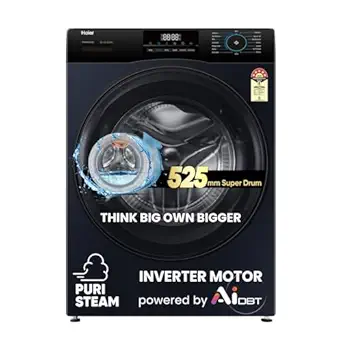 Haier 8 Kg AI Smart Wash (AI-DBT), PuriSteam, 525mm Super Drum Fully Automatic Front Load Washing Machine with In-Built Heater, Black (EFL80-IM12IBIEBK)