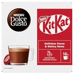 KitKat Dolce Gusto KitKat Hot Chocolate Pods 256g Box By COUGAR Compatible with Dolce Gusto Machines | 16 Capsules | Creamy Cocoa Drink with Signature KitKat Flavour | Rich, Smooth & Velvety Texture | Perfect for Home, Office & Chocolate Lovers (Imported-UK)
