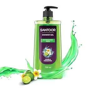 Santoor Refreshing Shower Gel 750ml With Natural Lemon & Frangipani Extracts| For Men & Women| For Soft and Fresh Skin| Suitable For All Skin Types| No Parabens| No Silicones