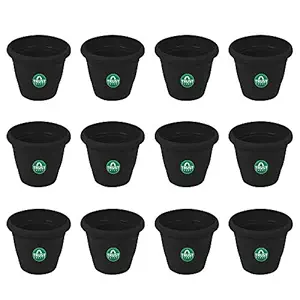 TrustBasket UV Treated Plastic Round Pot (6 Inches) -Black Color - Set of 12