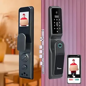 LAVNA 8 Way Premium Smart Door Lock with Camera N Face, Fingerprint, Mobile App, WiFi + Bluetooth, RFID Card, OTP, PIN and Manual Key | 5-Bolt Security | for Wooden Doors 3 Yr Warranty (LA44 Face)