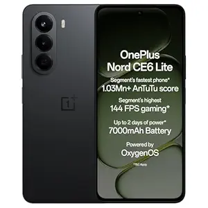 OnePlus Nord CE6 Lite | 6GB+128GB | Hyper Black | Segment's Fastest Dimensity 7400 Apex Processor | 7000mAh Battery | Segment's Highest 144Hz Refresh Rate | 50MP Main Camera, 4K Video Recording