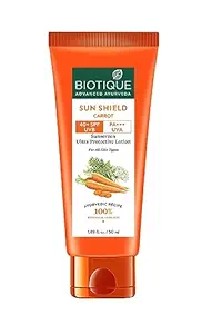 Biotique Bio Carrot Face & Body Sun Lotion | SPF 40 UVA/UVB Sunscreen | Prevents Ageing and Soothes Dry Skin| 100% Botanical Extracts | Suitable for All Skin Types | 50ml