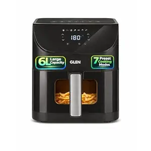 Glen Digital Air Fryer 6L | 1500W | Temperature & Timer Control |7 Preset Menu & Digital Display | Multi-Function Glass Airfryer, Bake, Grill, Fry & Roast | Auto Shut Off | Non Stick Basket |