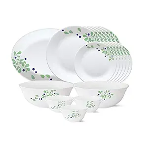 Larah by Borosil - Tiara Series, Foliage, 21 Pcs, Opalware Dinner Set, White