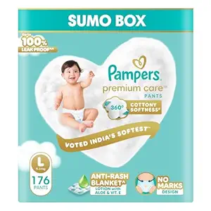 Pampers Premium Care | Pant Style, Large Size, 176 Count | 360 Cotton Softness Diaper |Anti Rash Diaper with Aloe Vera and 100% Leak Proof Protection | (88 Count, Pack of 2)