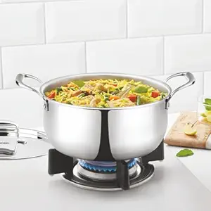 Borosil Cookfresh Tri-ply Casserole Steel Handle | SS304 Food Grade Steel, Dishwasher Safe | Compatible for Gas, Induction, Hot Plate, Halogen | 5 Years Warranty (2.8 L)