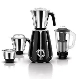 Wipro Elato FMG206 1000 Watt Mixer Grinder with 4 Jars,Heavy Duty 100% Copper Motor,Superfast Grinding,Stone Pounding Blade for Masala, 4 Jars Mixer Grinder 1000 Watt, 5 Years Motor Warranty, Black