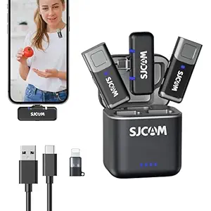 SJCAM M3 Wireless Lavalier Microphone (2TX+1RX) for Smartphones/iPhone | 7H Battery Life | 2.4GHz WiFi | 152m(500ft.) | Mini Clip-on Mic for Podcast, Interview, Video Recording with Charging Case