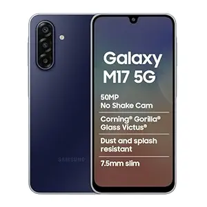 Samsung Galaxy M17 5G Mobile (Sapphire Black, 4GB RAM, 128GB Storage) | 50MP OIS Triple Camera | Gorilla Glass Victus | IP54 | 6 Gen OS Upgrades | AI | Gemini Live | Lag-Free Gaming | Without Charger