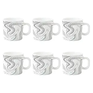 Larah by Borosil Marble Opalware Mug Set - 6 Pieces, White, 180 ml