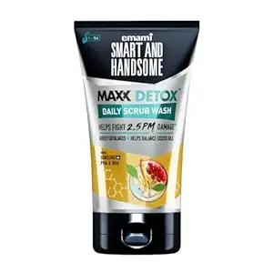 Smart And Handsome Maxx Detox Daily Scrub Wash | Fights 2.5 Pm Damage | Gently Exfoliates | Balance Excess Oil | With Ginseng To Revitalizes Dull Skin & Pha+Bha To Deep Cleanses Pollutants | 100g